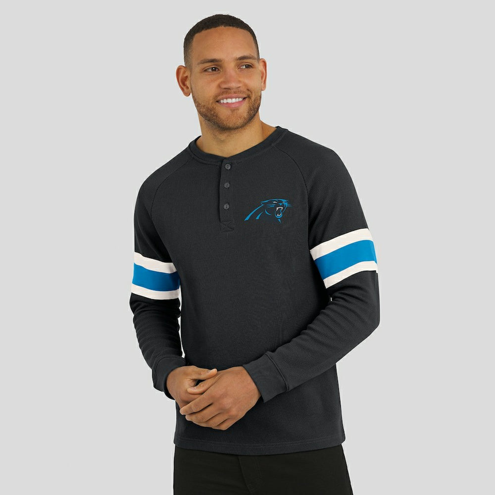Carolina Panthers Darius Rucker Collection Waffle-Knit Raglan Long Sleeve Henley T-Shirt Black - Fanatics