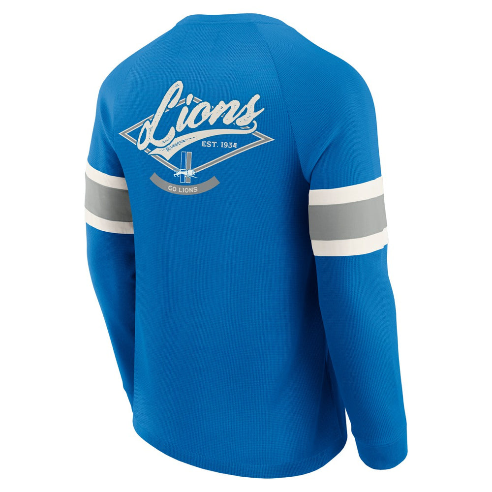 Detroit Lions Darius Rucker Collection Waffle-Knit Raglan Long Sleeve Henley T-Shirt Blue - Fanatics