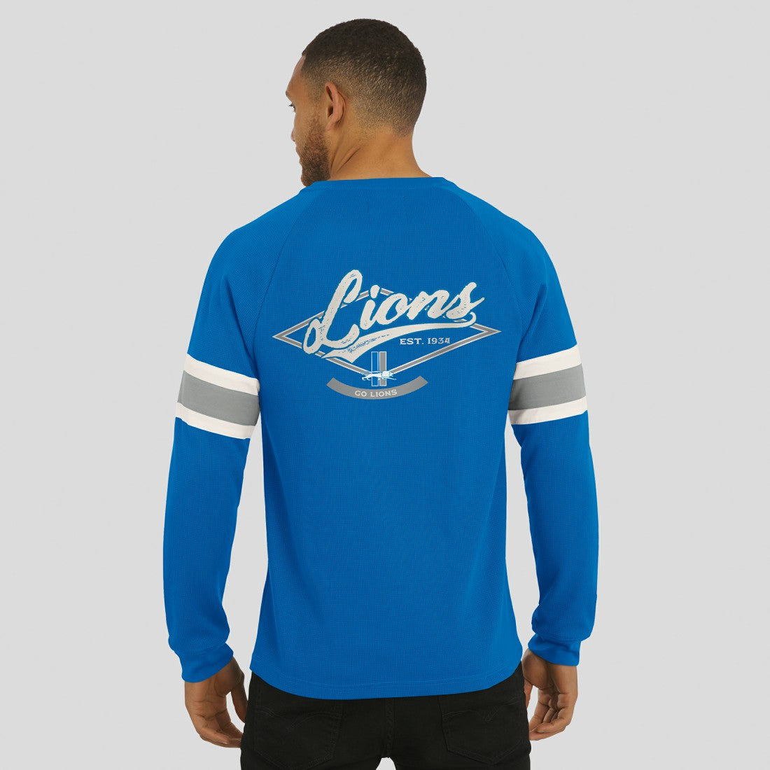 Detroit Lions Darius Rucker Collection Waffle-Knit Raglan Long Sleeve Henley T-Shirt Blue - Fanatics