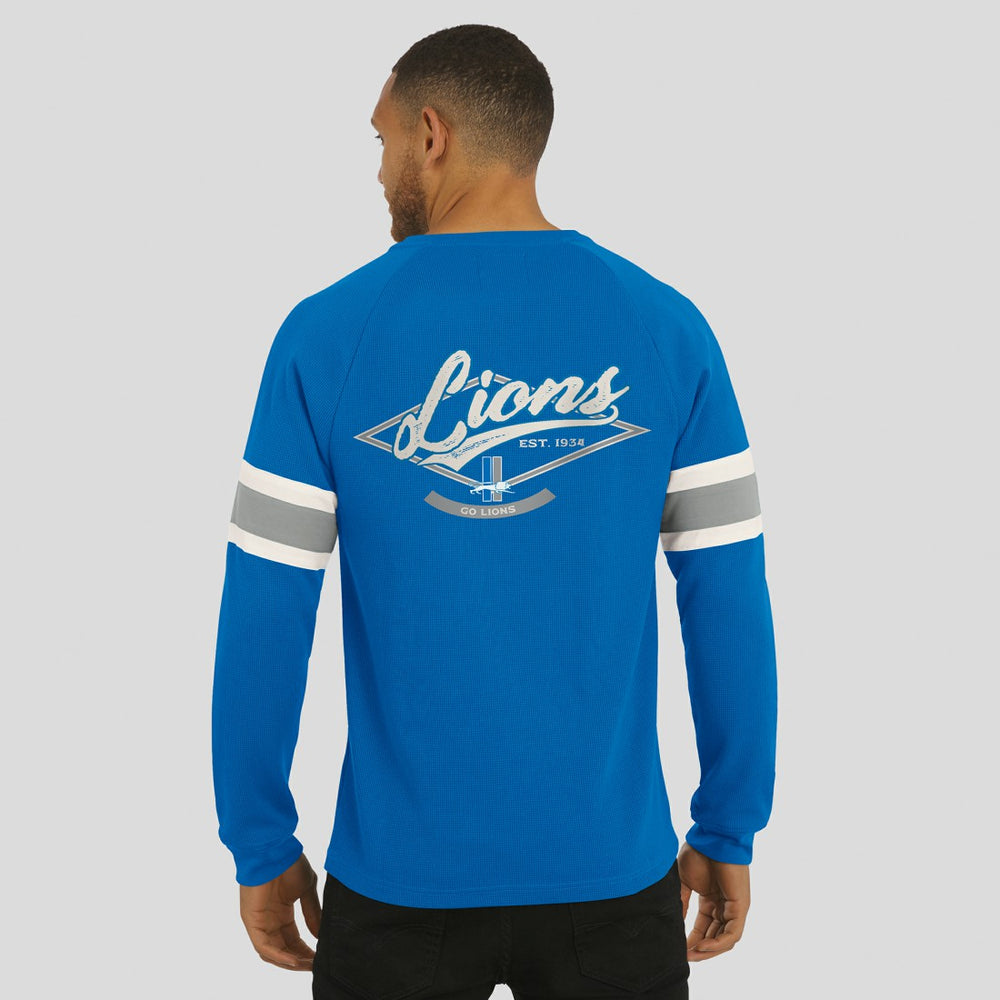 Detroit Lions Darius Rucker Collection Waffle-Knit Raglan Long Sleeve Henley T-Shirt Blue - Fanatics