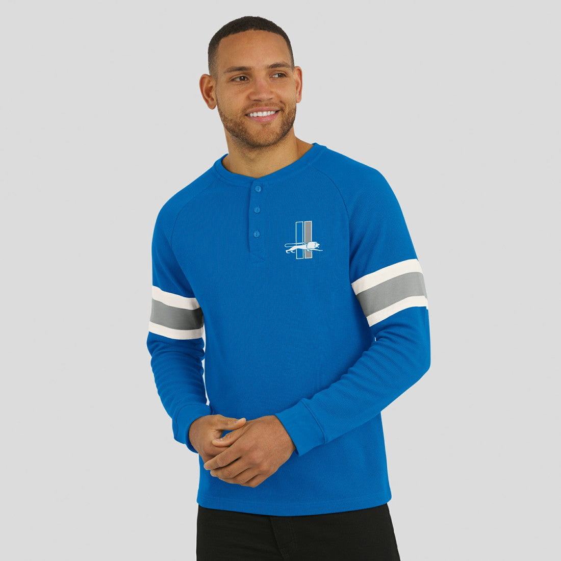 Detroit Lions Darius Rucker Collection Waffle-Knit Raglan Long Sleeve Henley T-Shirt Blue - Fanatics