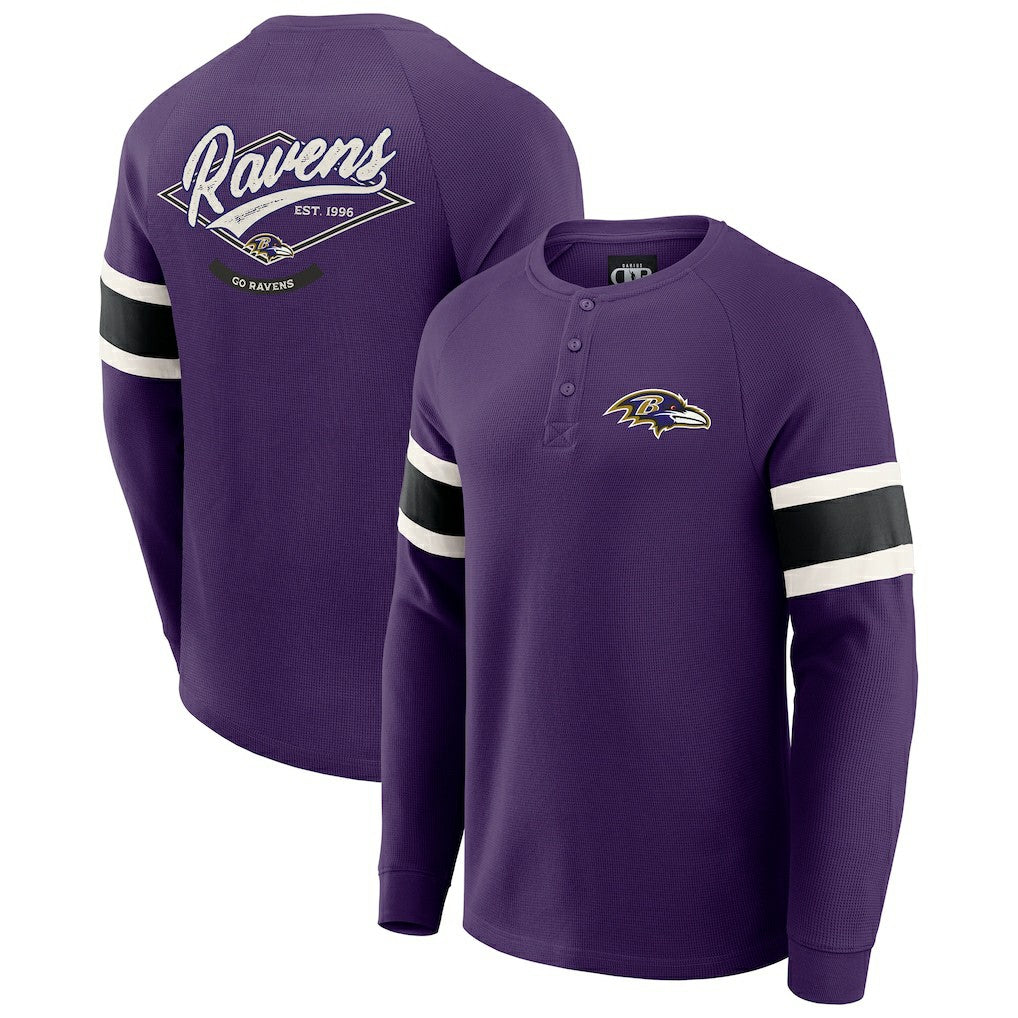Baltimore Ravens Darius Rucker Collection Waffle-Knit Raglan Long Sleeve Henley T-Shirt Purple - Fanatics