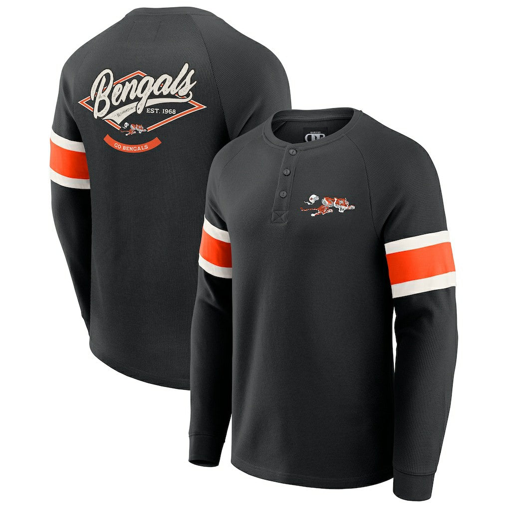 Cincinnati Bengals Darius Rucker Collection Waffle-Knit Raglan Long Sleeve Henley T-Shirt Black - Fanatics