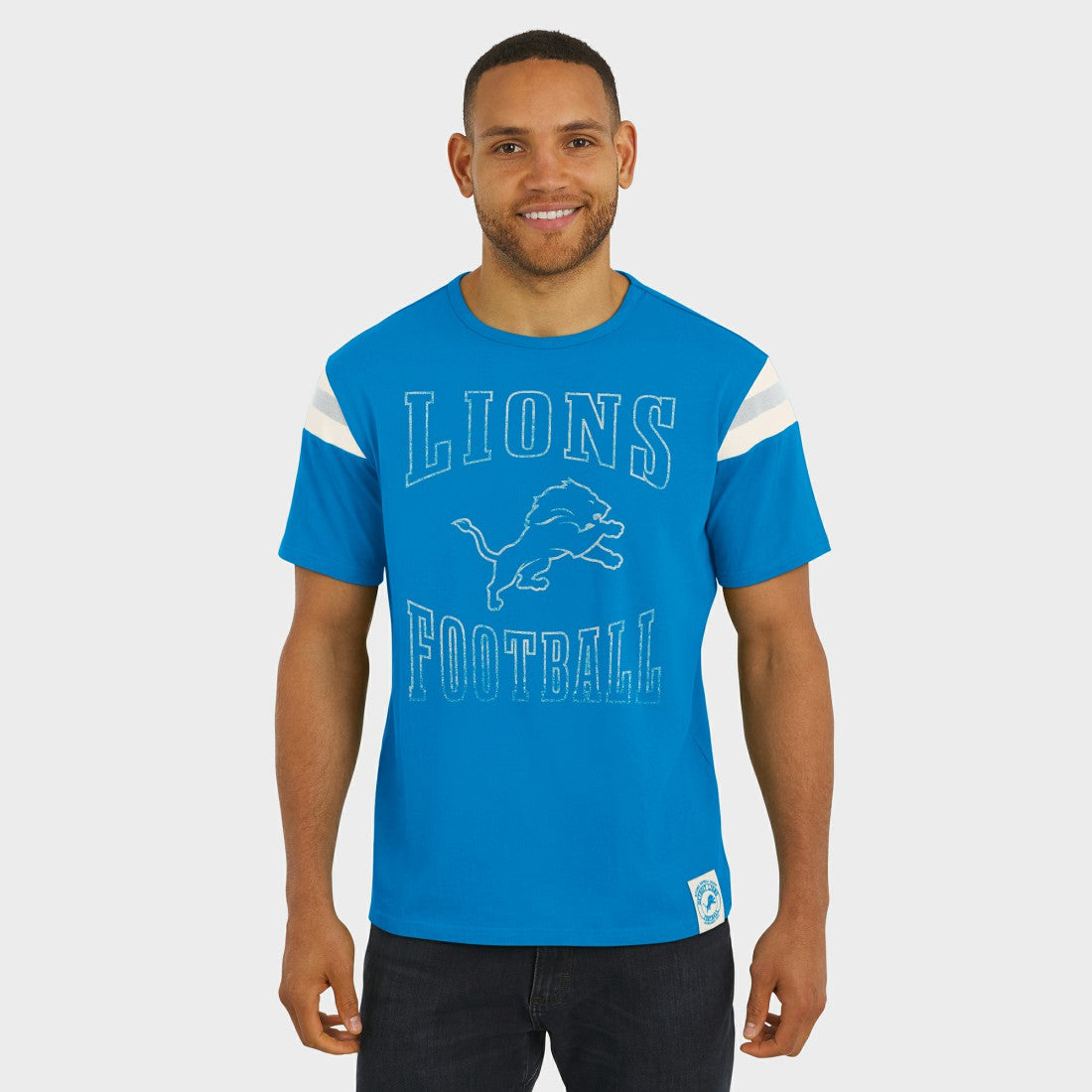 Detroit Lions Darius Rucker Collection Football Stripe Sleeve T-Shirt Blue - Fanatics