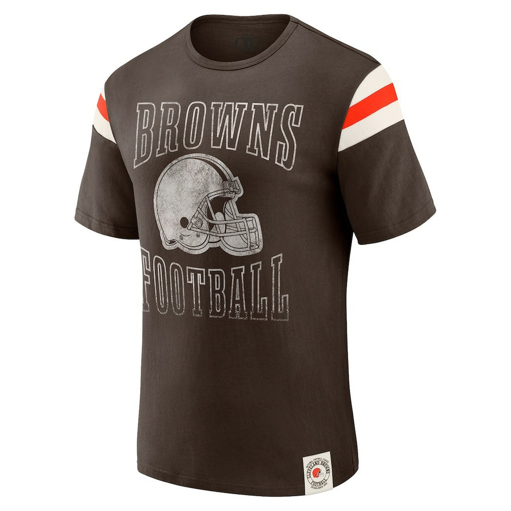 Cleveland Browns Darius Rucker Collection Football Stripe Sleeve T-Shirt Brown - Fanatics