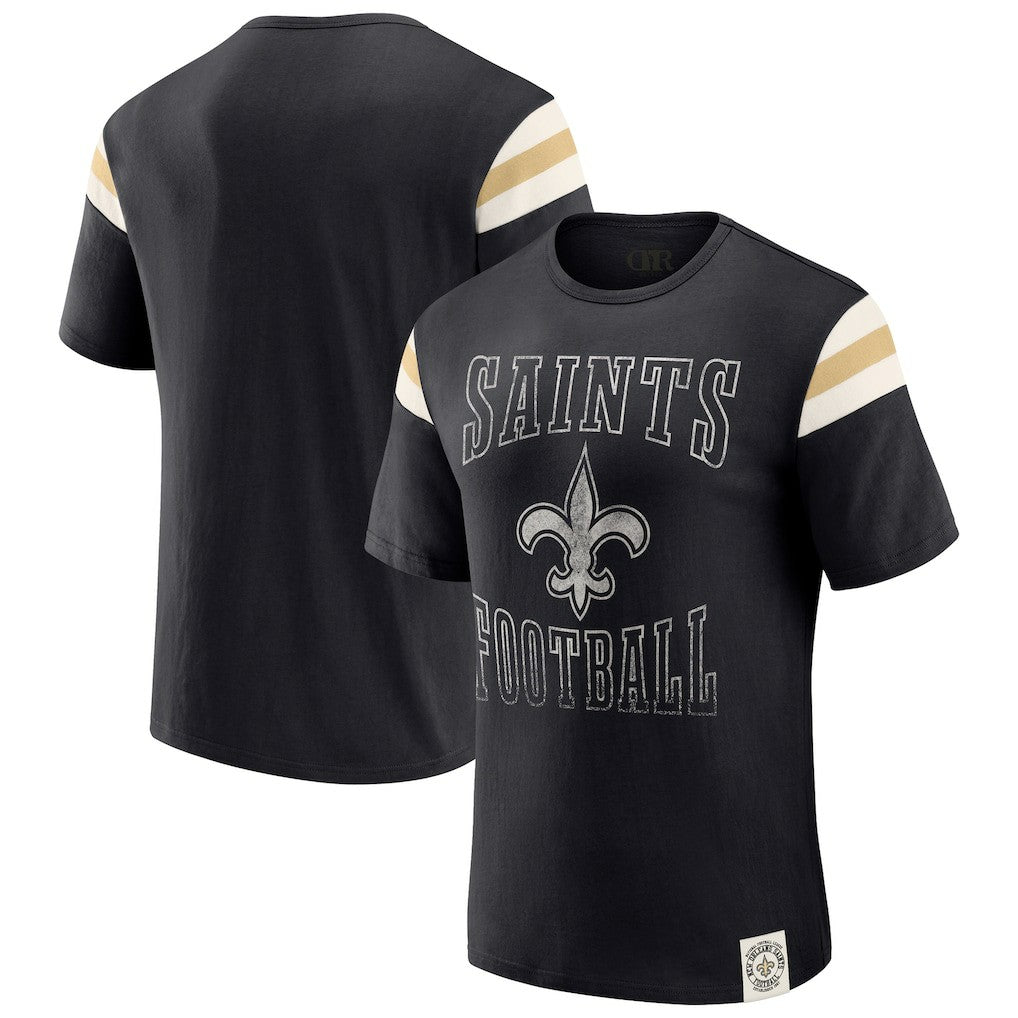 New Orleans Saints Darius Rucker Collection Football Stripe Sleeve T-Shirt Black - Fanatics