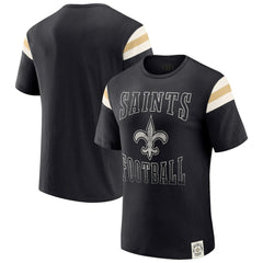New Orleans Saints Darius Rucker Collection Football Stripe Sleeve T-Shirt Black - Fanatics