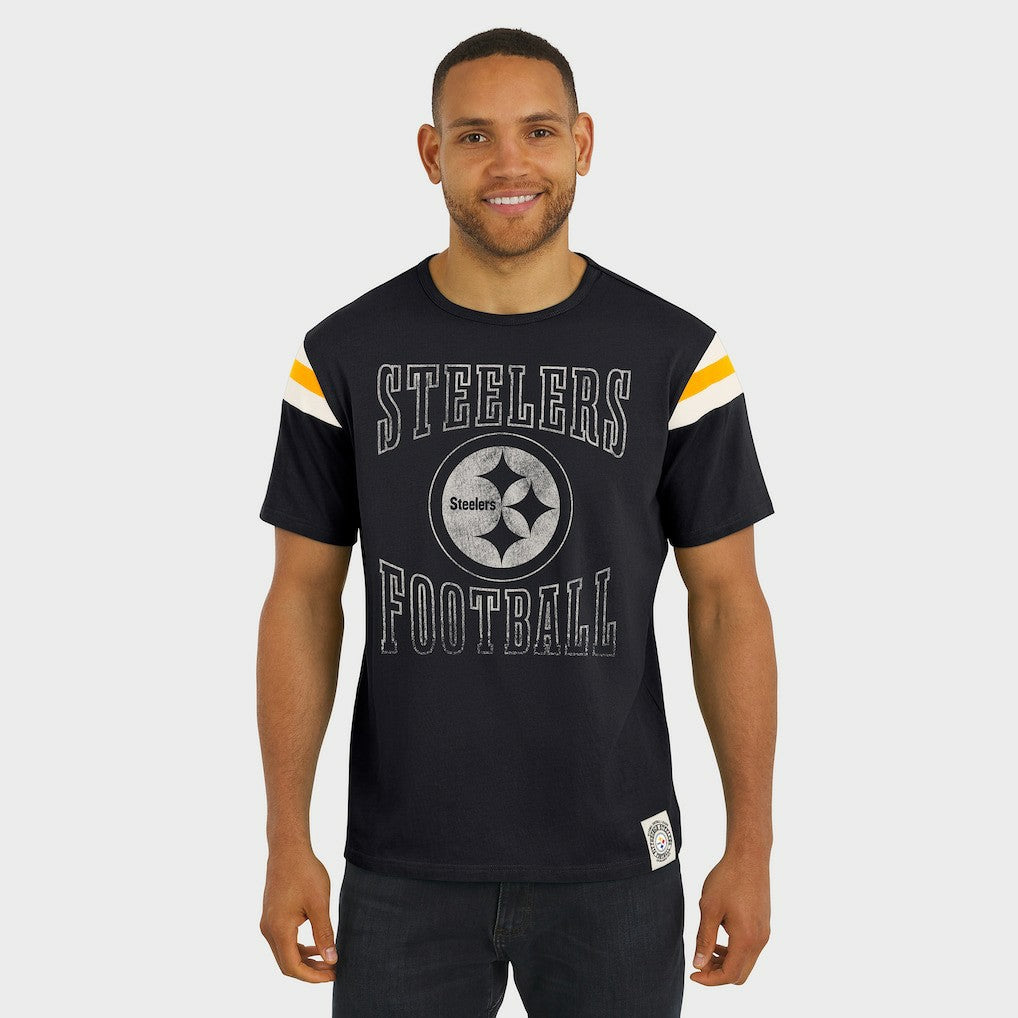 Pittsburgh Steelers Darius Rucker Collection Football Stripe Sleeve T-Shirt Black - Fanatics
