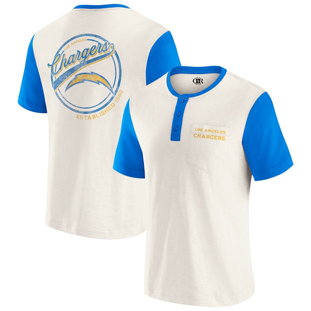 Los Angeles Chargers Darius Rucker Collection Henley Colorblock Slub Pocket T-Shirt Cream - Fanatics