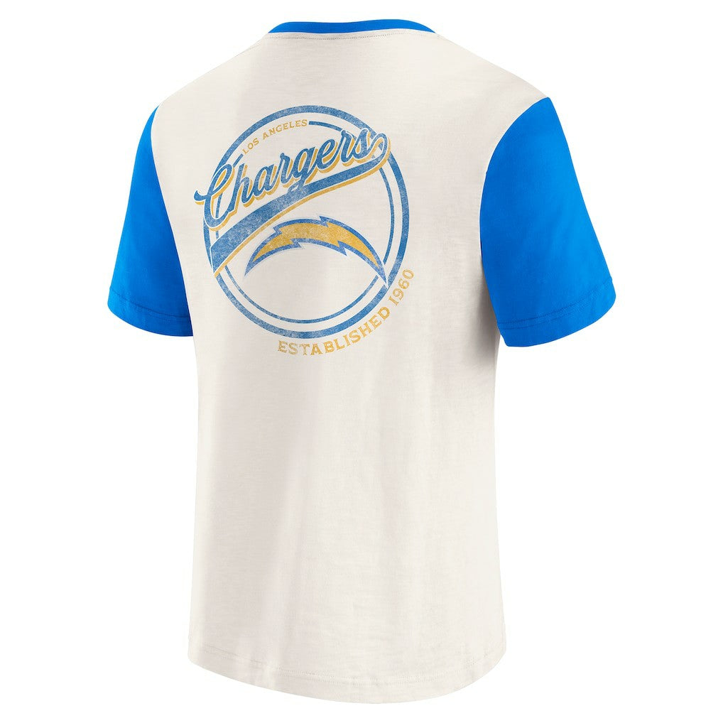 Los Angeles Chargers Darius Rucker Collection Henley Colorblock Slub Pocket T-Shirt Cream - Fanatics