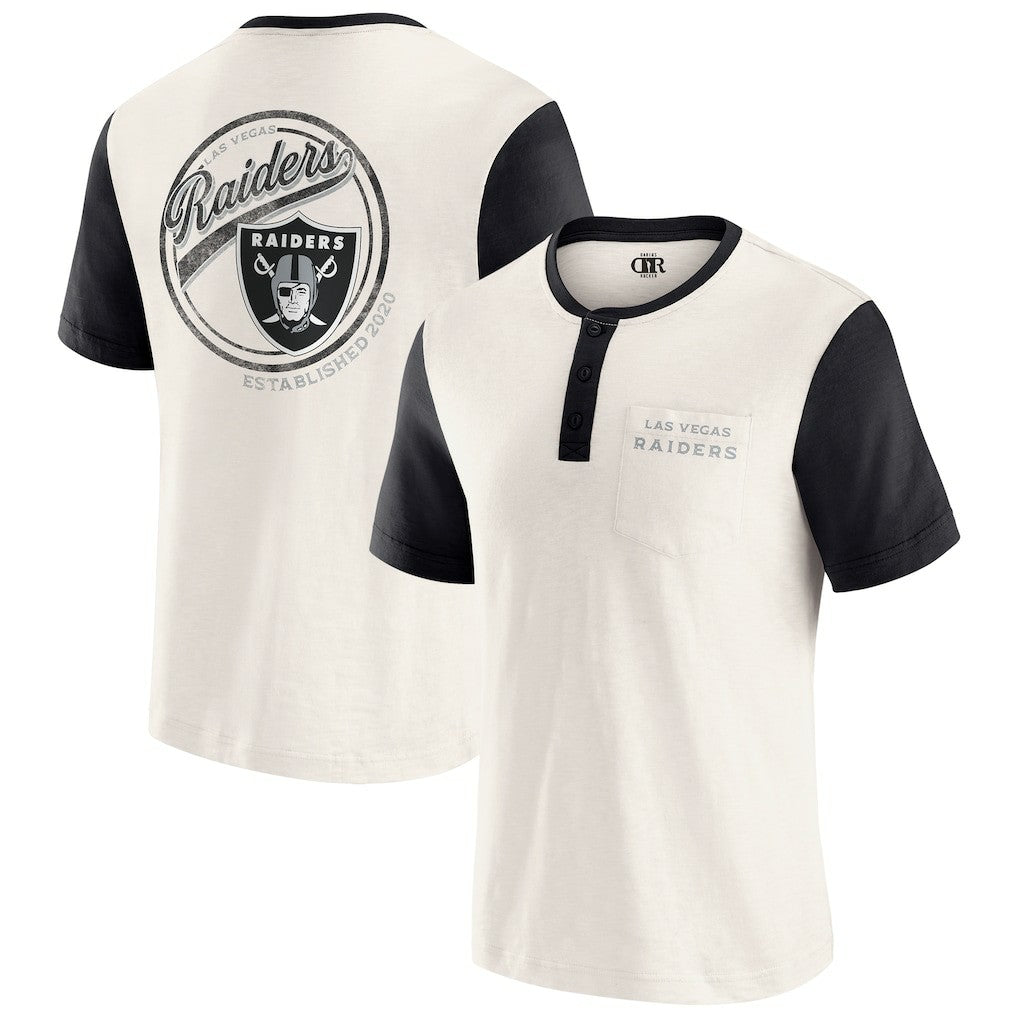 Las Vegas Raiders Darius Rucker Collection Henley Colorblock Slub Pocket T-Shirt Cream - Fanatics