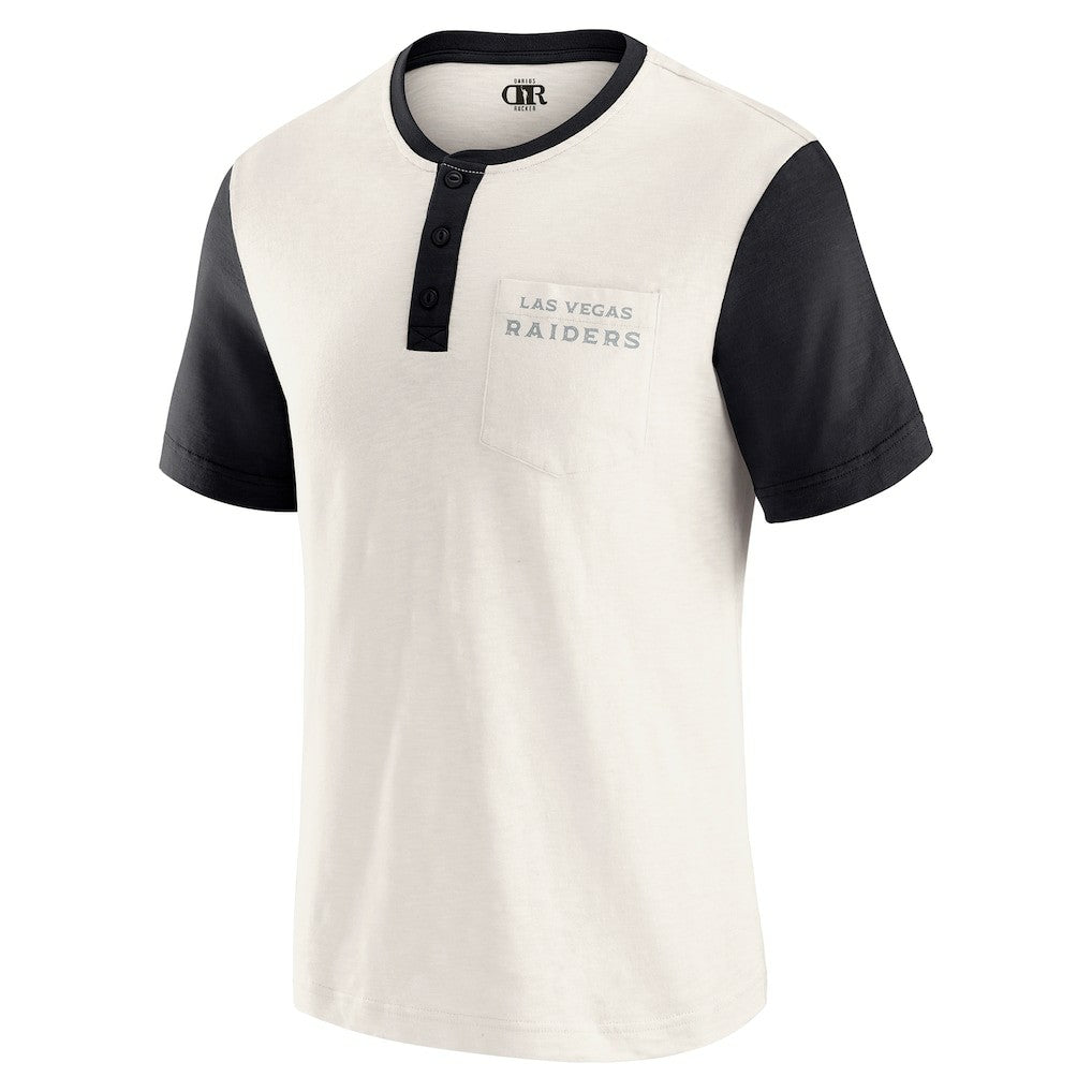 Las Vegas Raiders Darius Rucker Collection Henley Colorblock Slub Pocket T-Shirt Cream - Fanatics