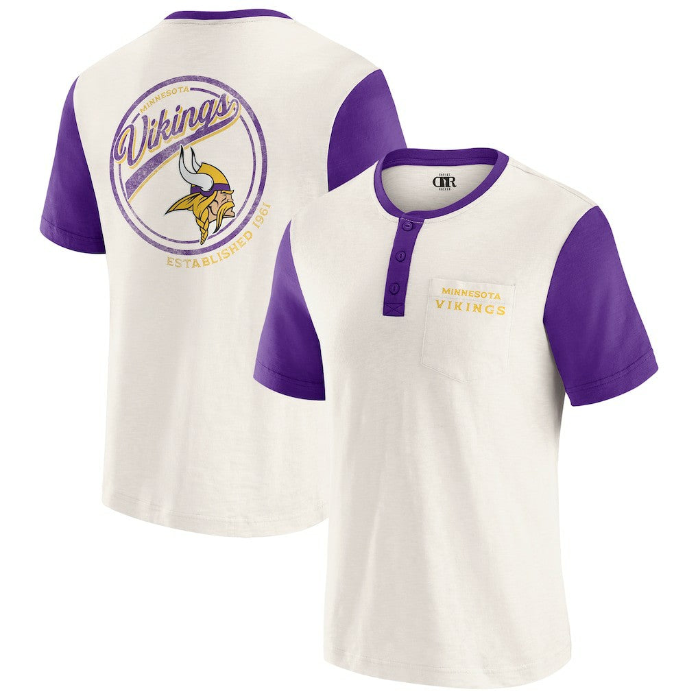 Minnesota Vikings Darius Rucker Collection Henley Colorblock Slub Pocket T-Shirt Cream - Fanatics