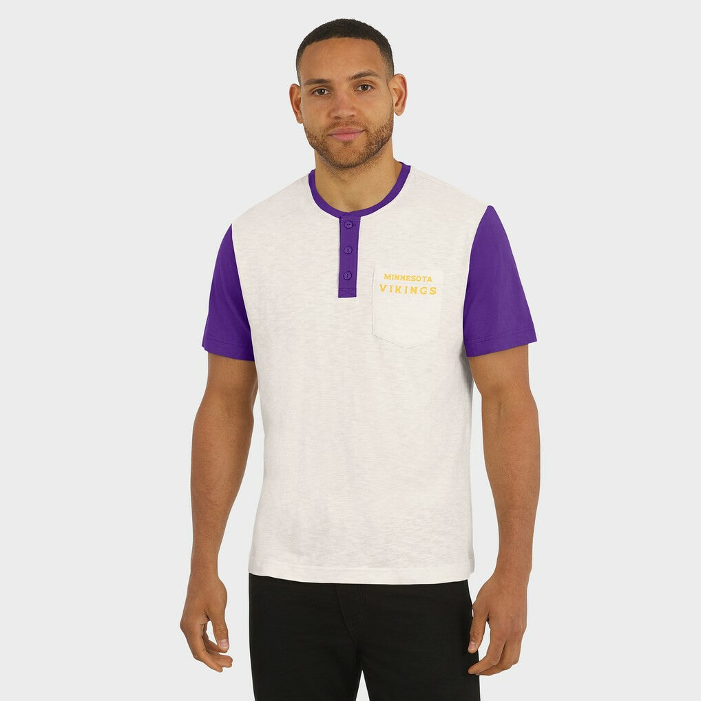 Minnesota Vikings Darius Rucker Collection Henley Colorblock Slub Pocket T-Shirt Cream - Fanatics