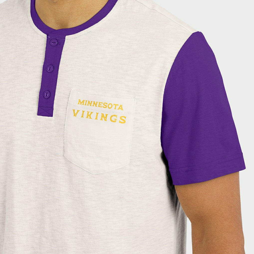 Minnesota Vikings Darius Rucker Collection Henley Colorblock Slub Pocket T-Shirt Cream - Fanatics