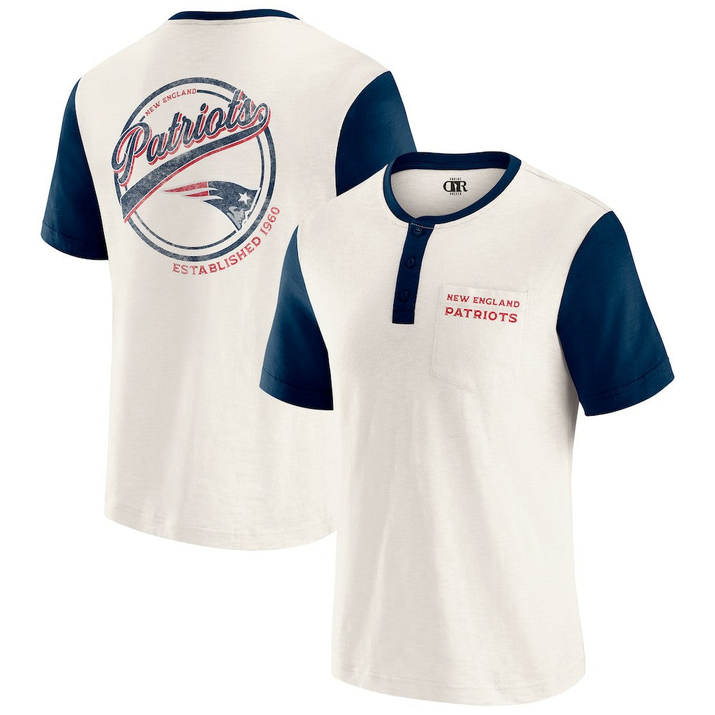 New England Patriots Darius Rucker Collection Henley Colorblock Slub Pocket T-Shirt Cream - Fanatics