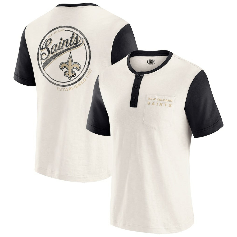 New Orleans Saints Darius Rucker Collection Henley Colorblock Slub Pocket T-Shirt Cream - Fanatics