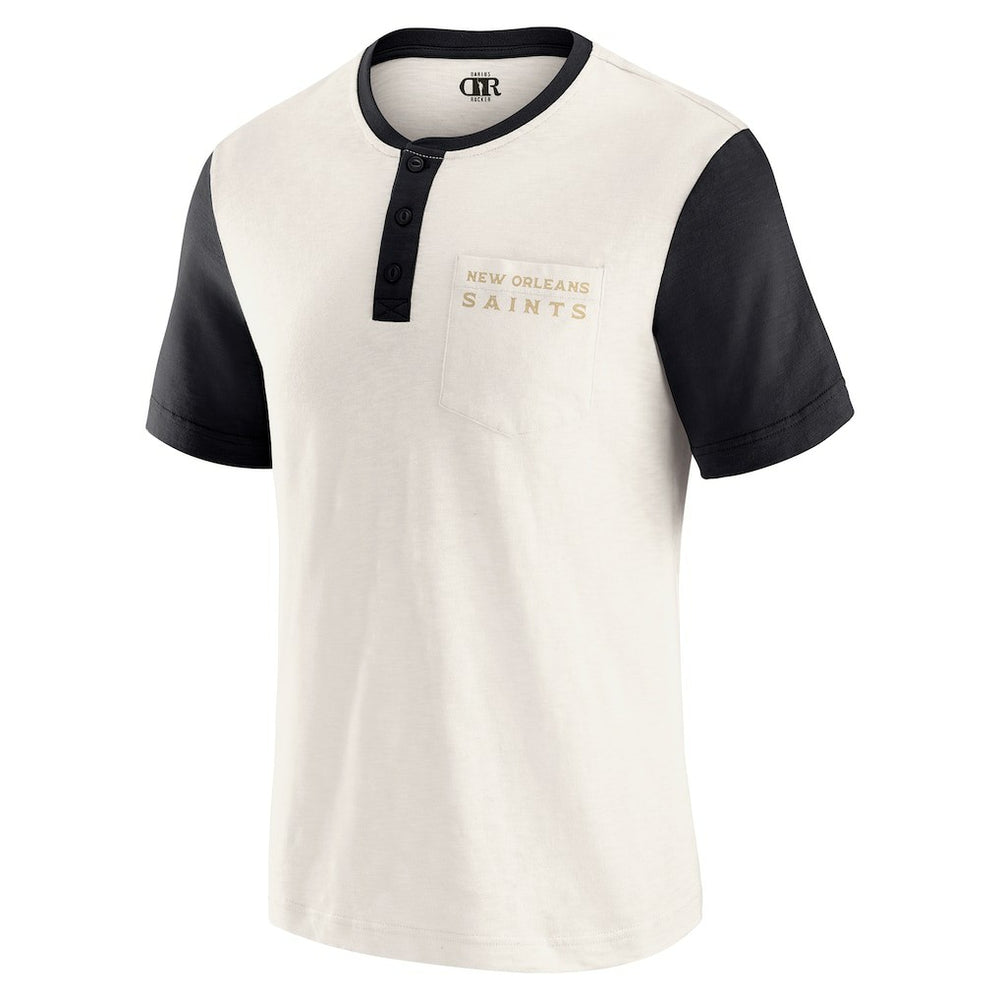New Orleans Saints Darius Rucker Collection Henley Colorblock Slub Pocket T-Shirt Cream - Fanatics