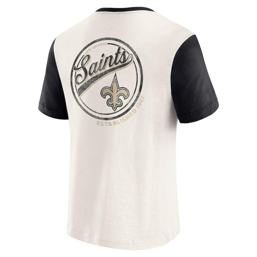 New Orleans Saints Darius Rucker Collection Henley Colorblock Slub Pocket T-Shirt Cream - Fanatics