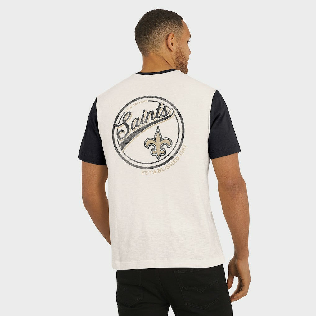 New Orleans Saints Darius Rucker Collection Henley Colorblock Slub Pocket T-Shirt Cream - Fanatics
