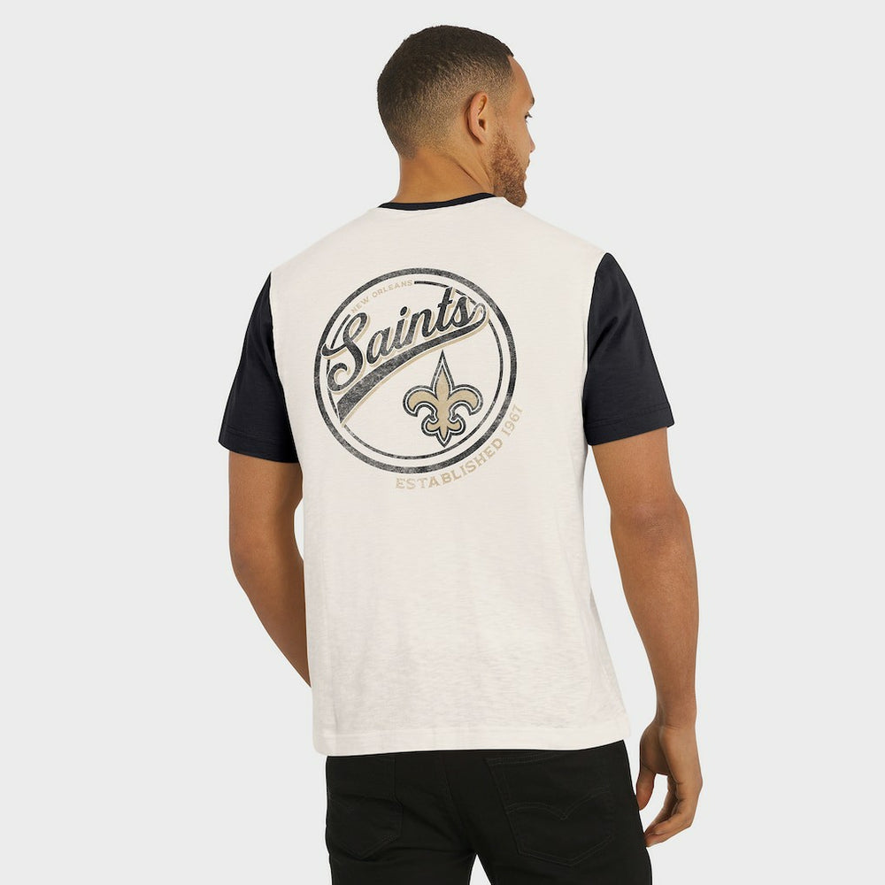 New Orleans Saints Darius Rucker Collection Henley Colorblock Slub Pocket T-Shirt Cream - Fanatics
