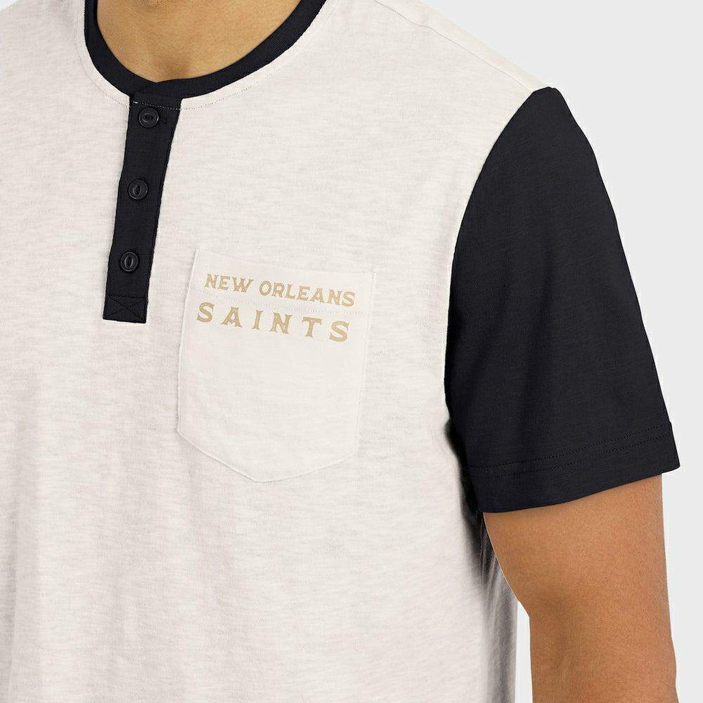 New Orleans Saints Darius Rucker Collection Henley Colorblock Slub Pocket T-Shirt Cream - Fanatics