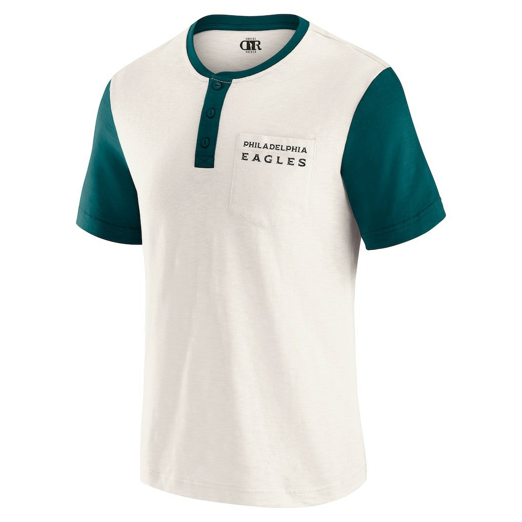 Philadelphia Eagles Darius Rucker Collection Henley Colorblock Slub Pocket T-Shirt Cream - Fanatics