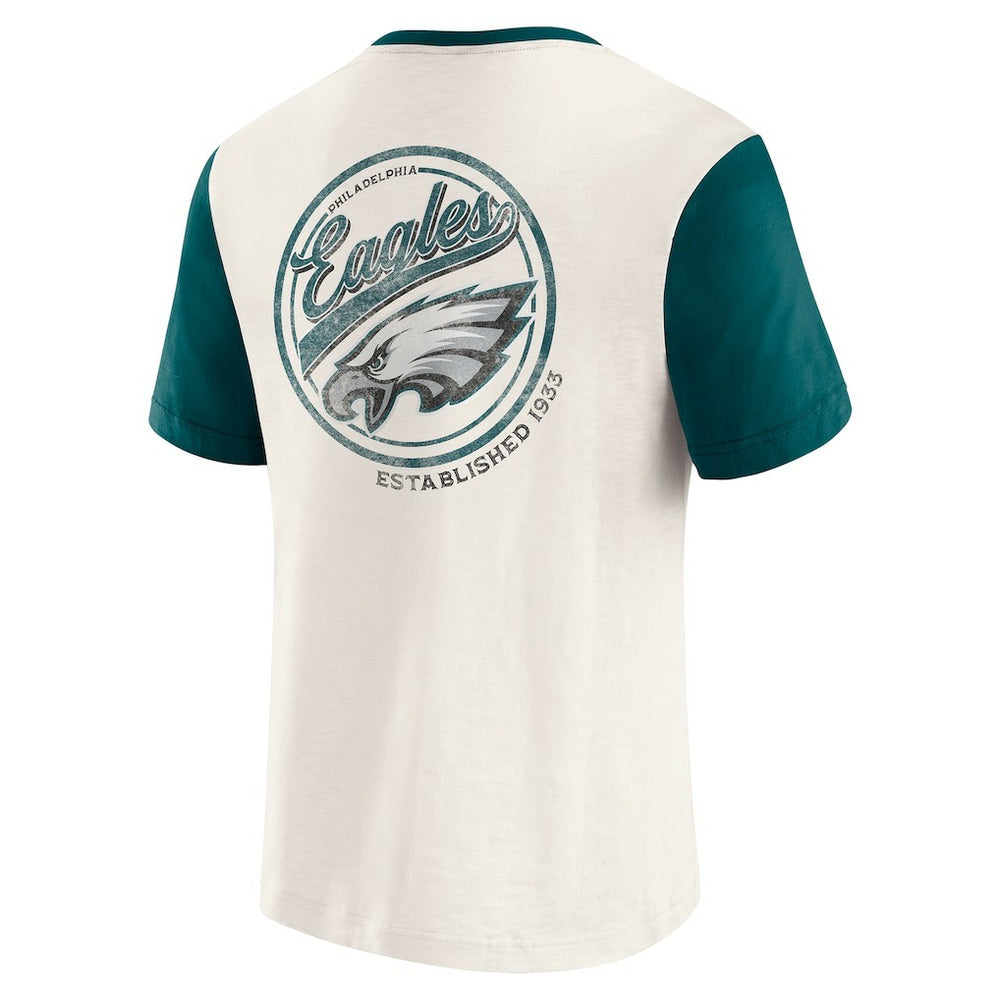 Philadelphia Eagles Darius Rucker Collection Henley Colorblock Slub Pocket T-Shirt Cream - Fanatics