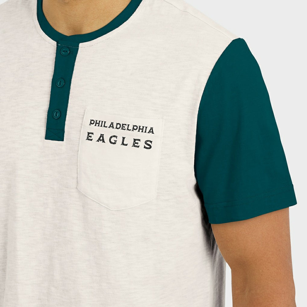 Philadelphia Eagles Darius Rucker Collection Henley Colorblock Slub Pocket T-Shirt Cream - Fanatics