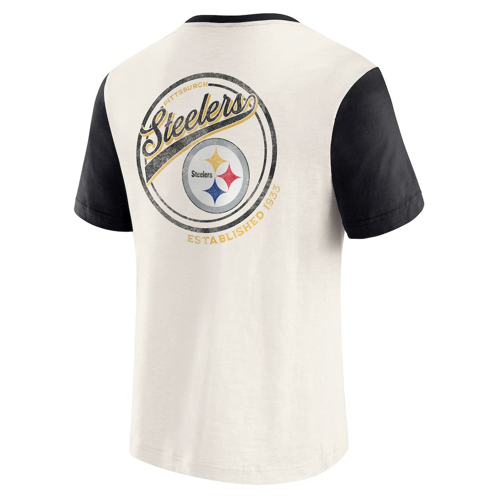 Pittsburgh Steelers Darius Rucker Collection Henley Colorblock Slub Pocket T-Shirt Cream - Fanatics