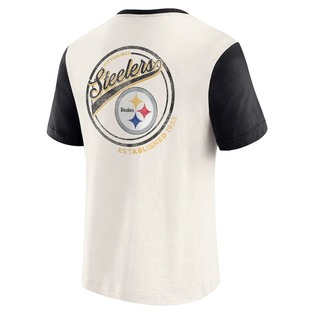 Pittsburgh Steelers Darius Rucker Collection Henley Colorblock Slub Pocket T-Shirt Cream - Fanatics