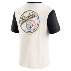 Pittsburgh Steelers Darius Rucker Collection Henley Colorblock Slub Pocket T-Shirt Cream - Fanatics