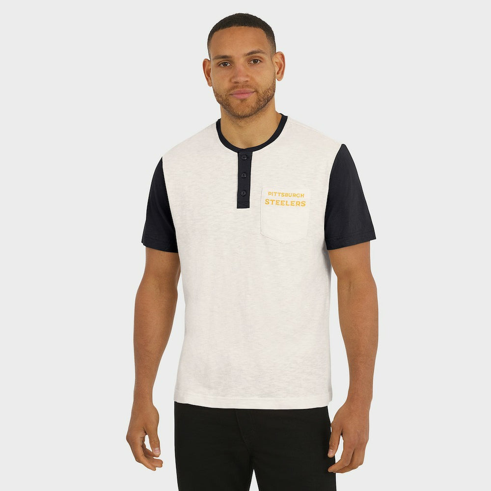 Pittsburgh Steelers Darius Rucker Collection Henley Colorblock Slub Pocket T-Shirt Cream - Fanatics