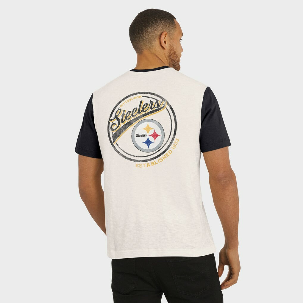 Pittsburgh Steelers Darius Rucker Collection Henley Colorblock Slub Pocket T-Shirt Cream - Fanatics