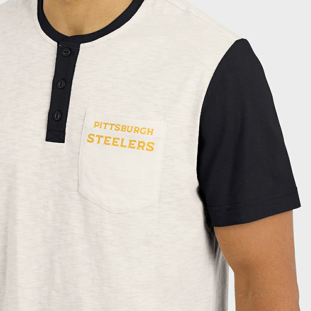 Pittsburgh Steelers Darius Rucker Collection Henley Colorblock Slub Pocket T-Shirt Cream - Fanatics