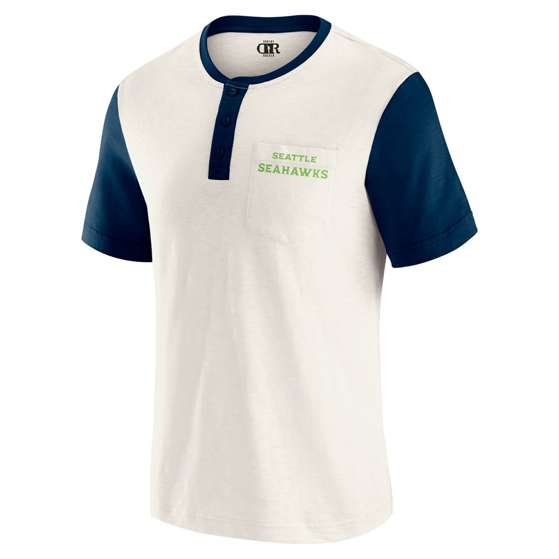 Seattle Seahawks Darius Rucker Collection Henley Colorblock Slub Pocket T-Shirt Cream - Fanatics
