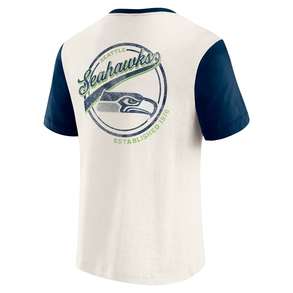 Seattle Seahawks Darius Rucker Collection Henley Colorblock Slub Pocket T-Shirt Cream - Fanatics