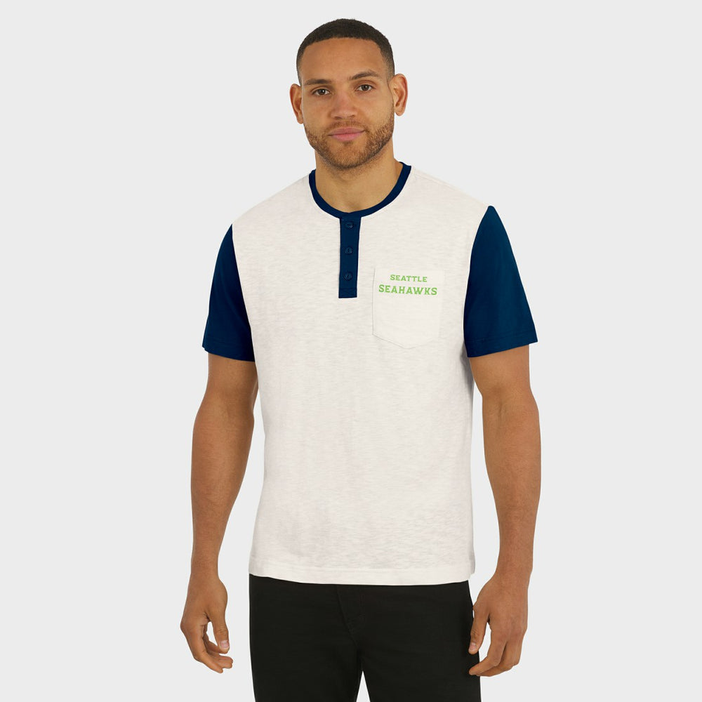 Seattle Seahawks Darius Rucker Collection Henley Colorblock Slub Pocket T-Shirt Cream - Fanatics