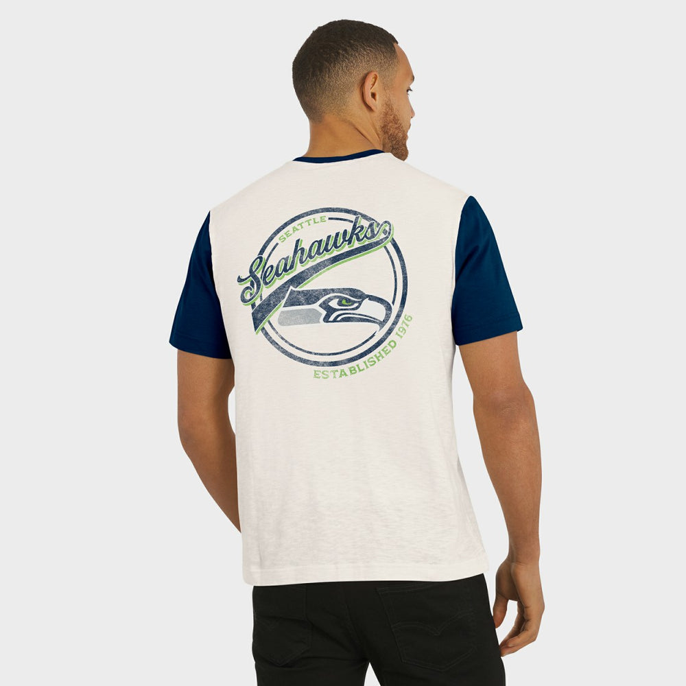 Seattle Seahawks Darius Rucker Collection Henley Colorblock Slub Pocket T-Shirt Cream - Fanatics
