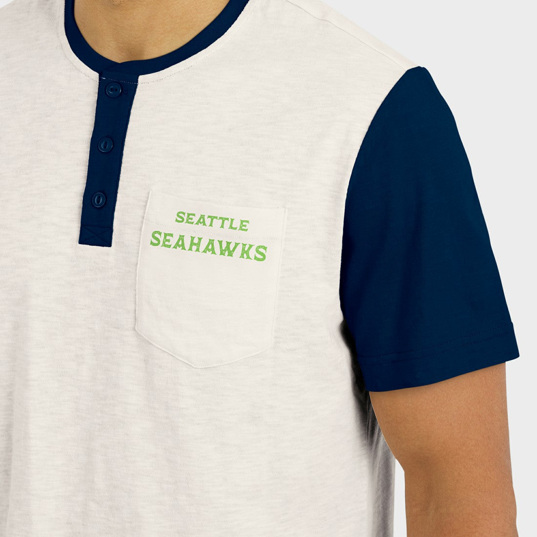 Seattle Seahawks Darius Rucker Collection Henley Colorblock Slub Pocket T-Shirt Cream - Fanatics