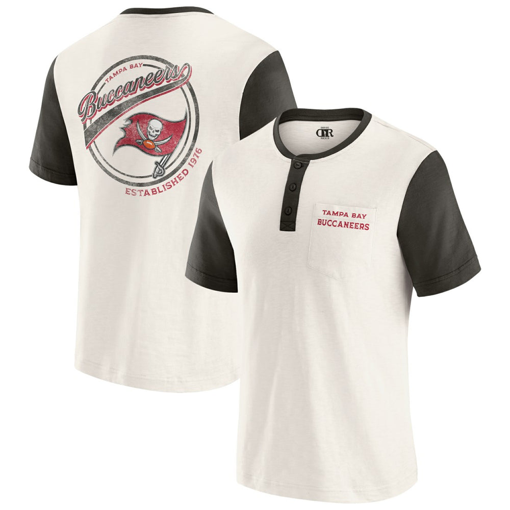 Tampa Bay Buccaneers Darius Rucker Collection Henley Colorblock Slub Pocket T-Shirt Cream - Fanatics