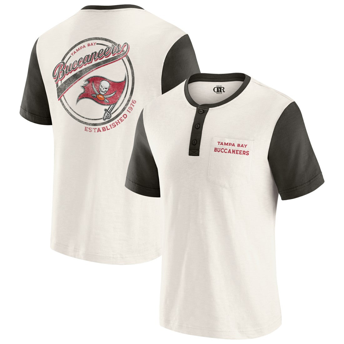 Tampa Bay Buccaneers Darius Rucker Collection Henley Colorblock Slub Pocket T-Shirt Cream - Fanatics
