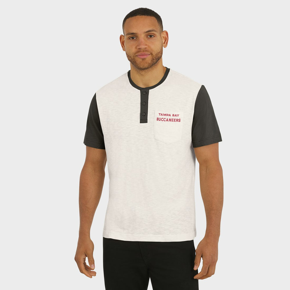 Tampa Bay Buccaneers Darius Rucker Collection Henley Colorblock Slub Pocket T-Shirt Cream - Fanatics