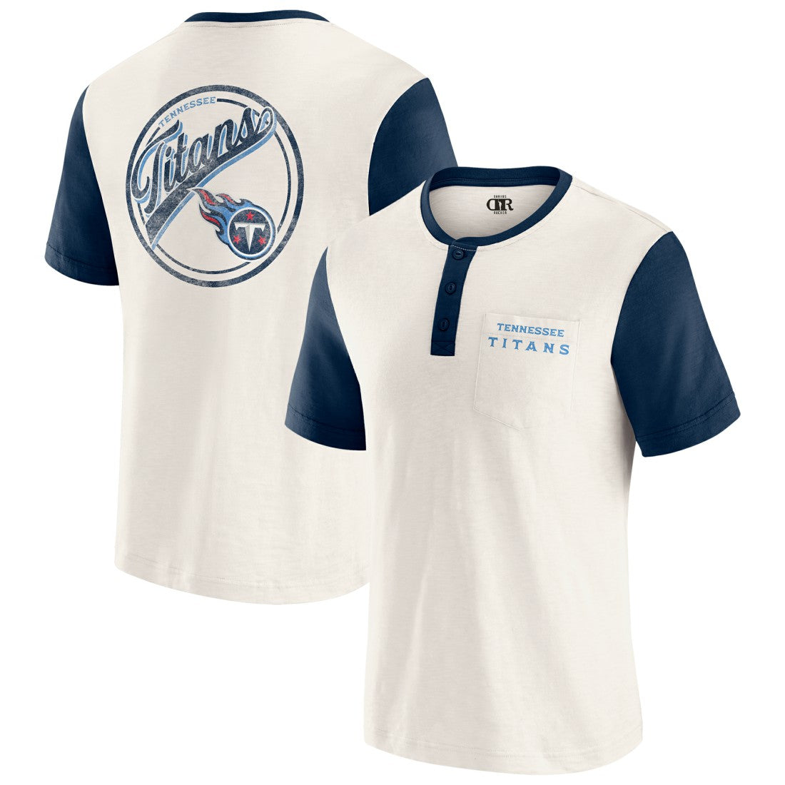 Tennessee Titans Darius Rucker Collection Henley Colorblock Slub Pocket T-Shirt Cream - Fanatics