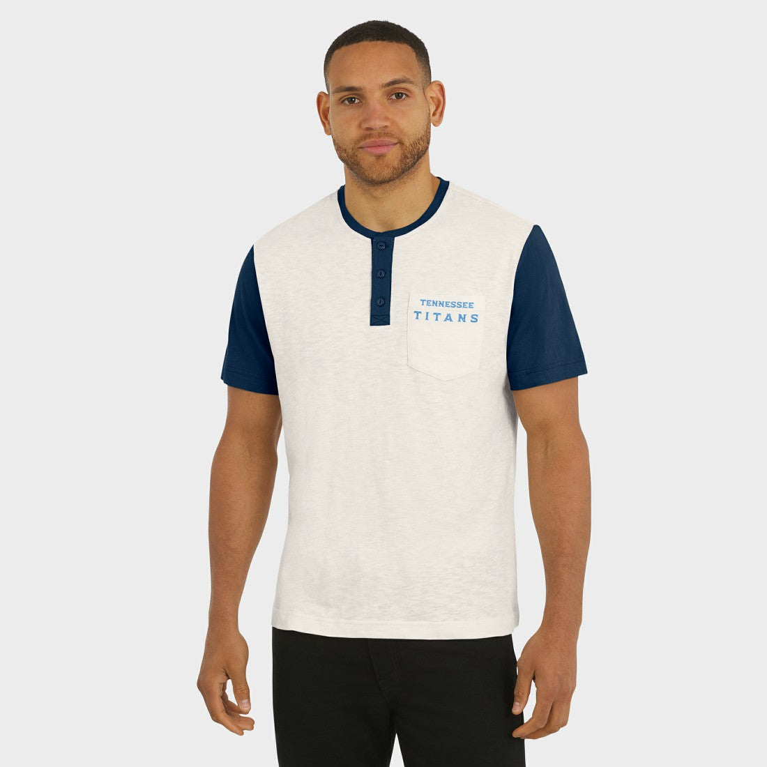 Tennessee Titans Darius Rucker Collection Henley Colorblock Slub Pocket T-Shirt Cream - Fanatics