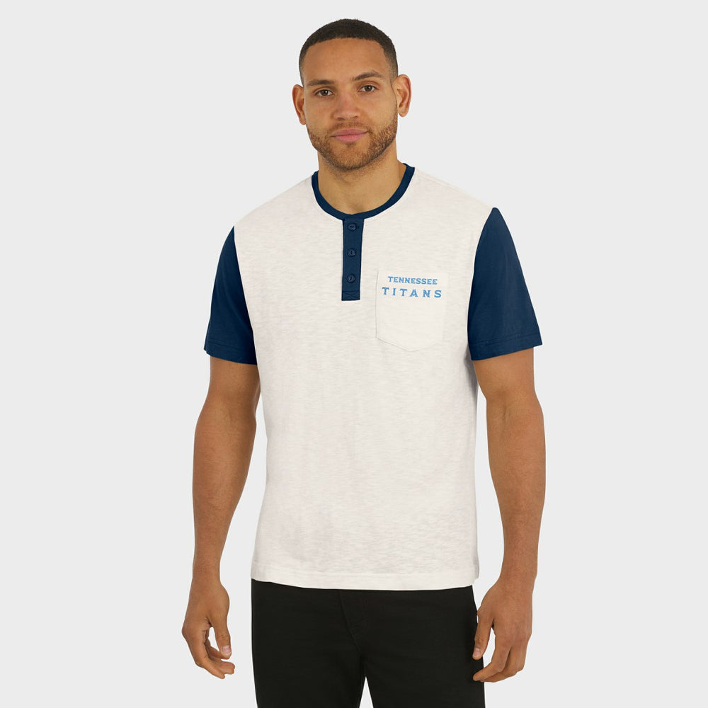 Tennessee Titans Darius Rucker Collection Henley Colorblock Slub Pocket T-Shirt Cream - Fanatics