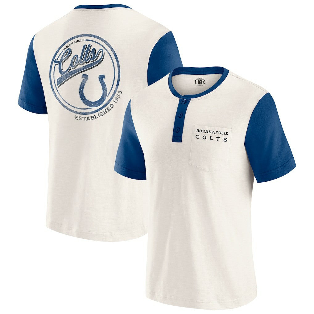 Indianapolis Colts Darius Rucker Collection Henley Colorblock Slub Pocket T-Shirt Cream - Fanatics