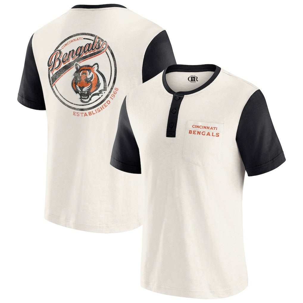 Cincinnati Bengals Darius Rucker Collection Henley Colorblock Slub Pocket T-Shirt Cream - Fanatics