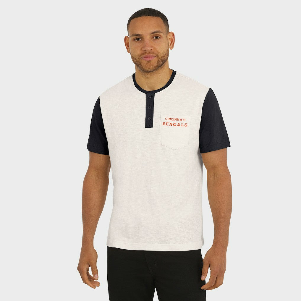 Cincinnati Bengals Darius Rucker Collection Henley Colorblock Slub Pocket T-Shirt Cream - Fanatics