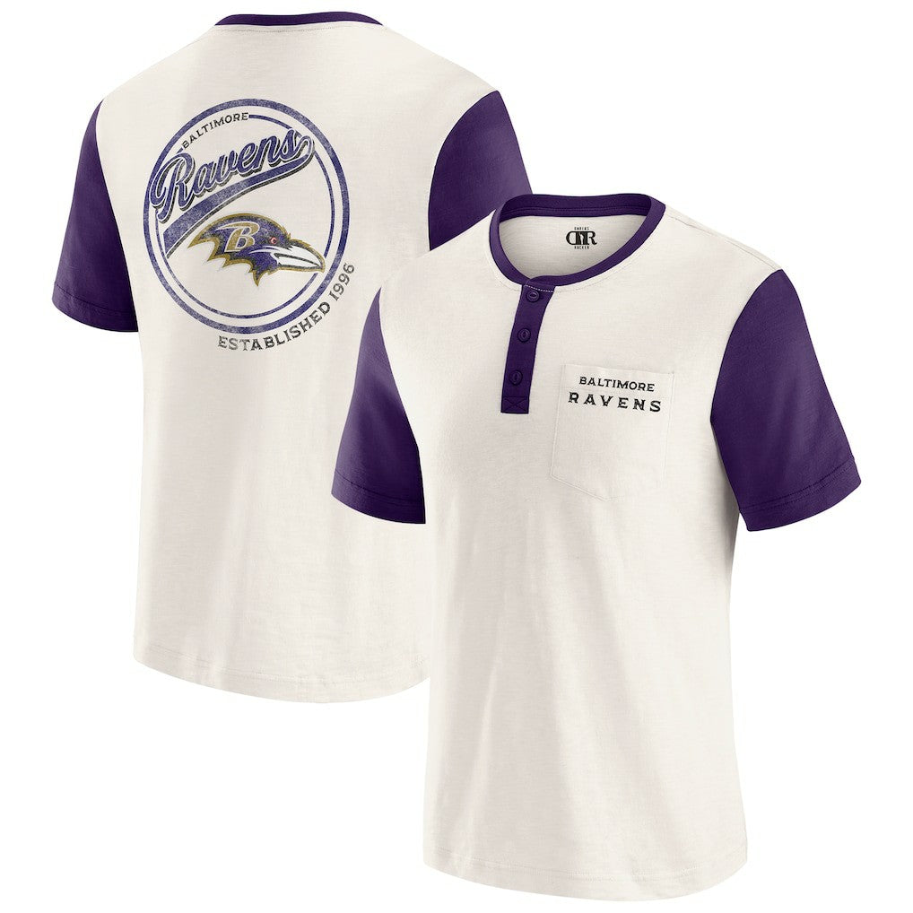 Baltimore Ravens Darius Rucker Collection Henley Colorblock Slub Pocket T-Shirt Cream - Fanatics